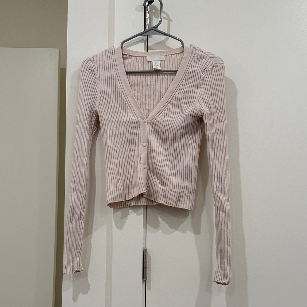 H&M Soft Ribbed Cardigan - Light Beige